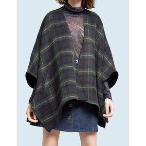 ANTHROPOLOGIE / Cartonnier Tartan Plaid Open Front Cape Sz M / L